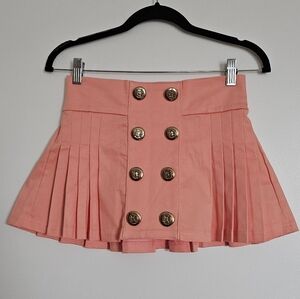 D.i.a Gyaru Coral Pleated Mini Skirt with Gold Sailor Style Buttons